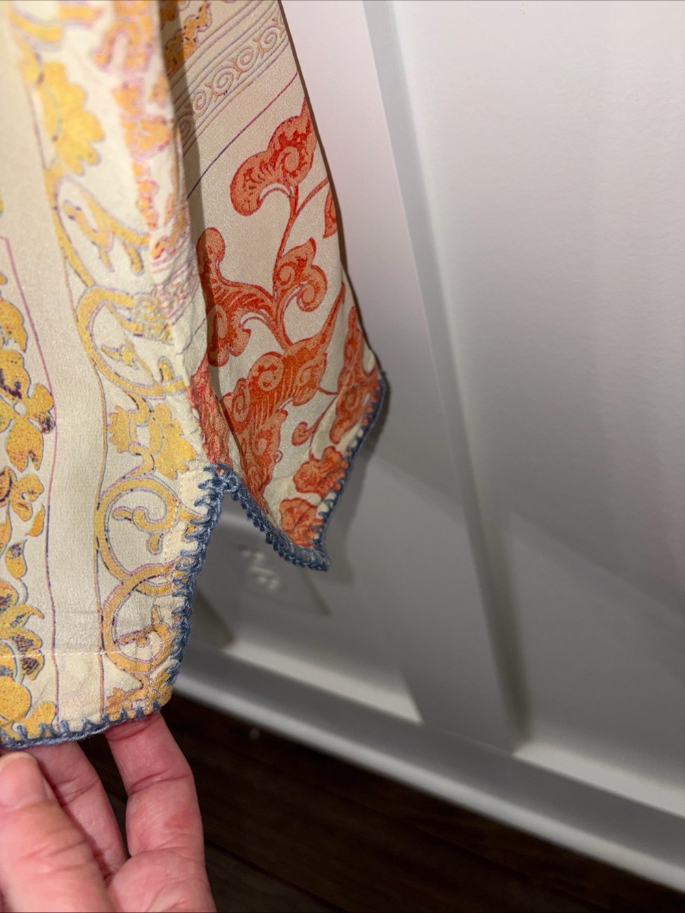 Johnny Was Orange and Blue Paisley Henley Blouse - Picture 5 of 8